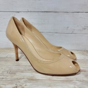 Kate Spade Beige Patent Leather Peep Toe Pumps US W 9.5